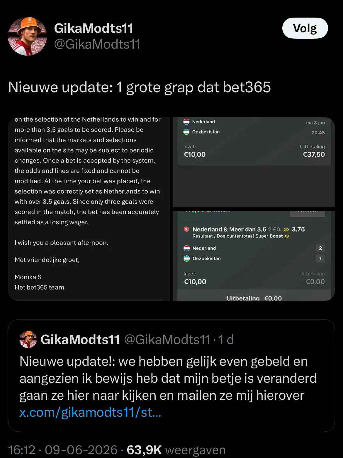 X-post van GikaModts11 met update over telefonisch contact met Bet365 over de gewijzigde Super Boost Nederland Oezbekistan