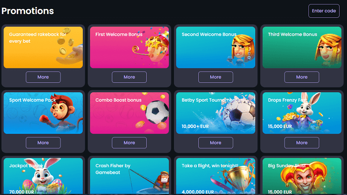 Bonus pagina bij Spinybet casino