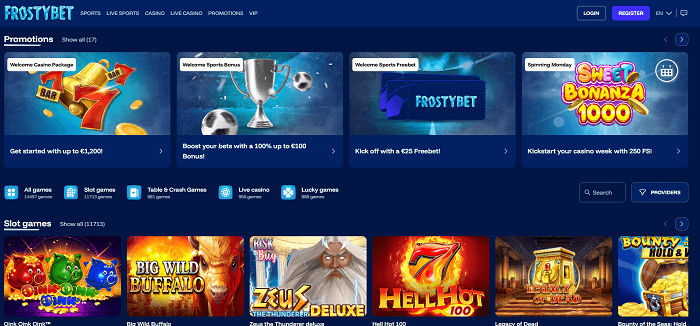 Frostybet casino home pagina