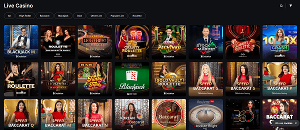 Het live casino van Winhero