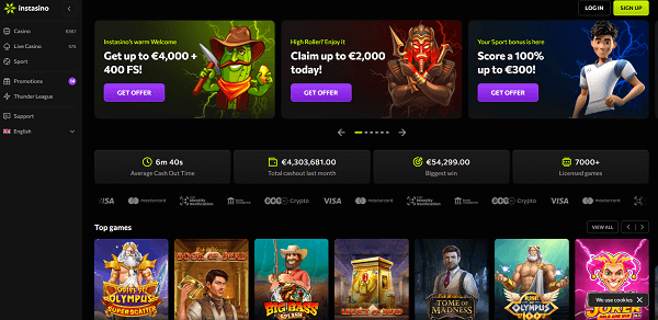 Instasino casino hoofdpagina