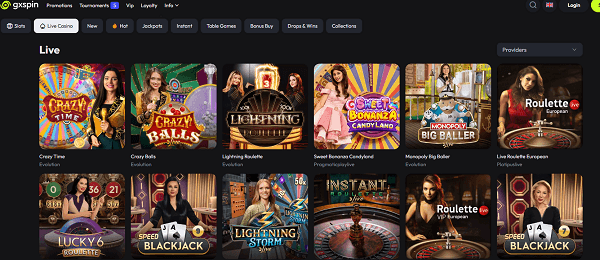 Live casino spelaanbod van gxspin casino