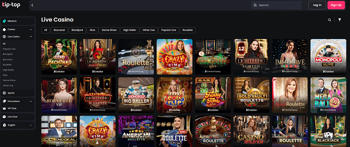 Live casino van tip top bet casino