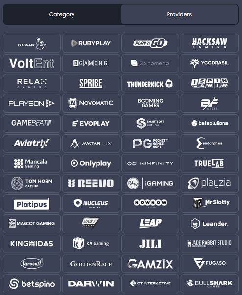 Software providers bij Spinybet casino