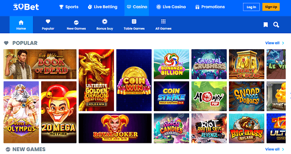 Spelaanbod bij 30bet casino