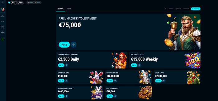 Toernooien bij crystal roll casino