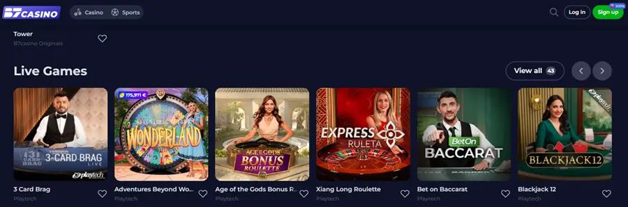 b7casino live casino games screenshot