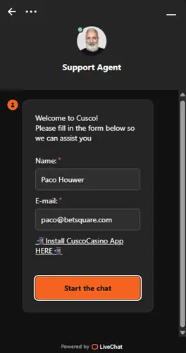 cusco casino live chat screenshot