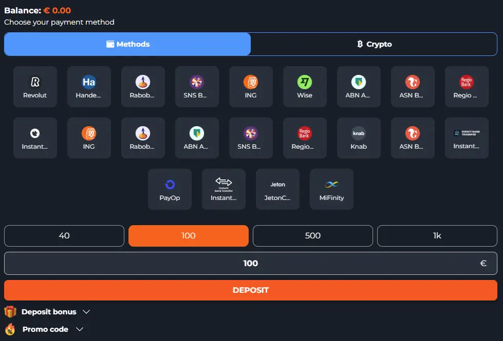 cuscocasino stortingsscherm screenshot