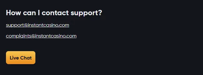 customer service instant casino