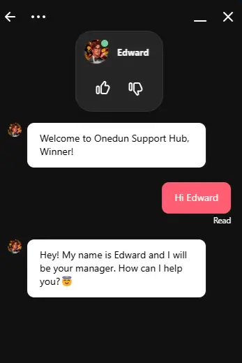 dunone casino live chat screenshot