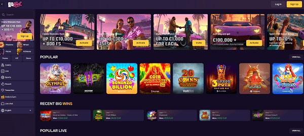hoofdpagina van GTbet casino