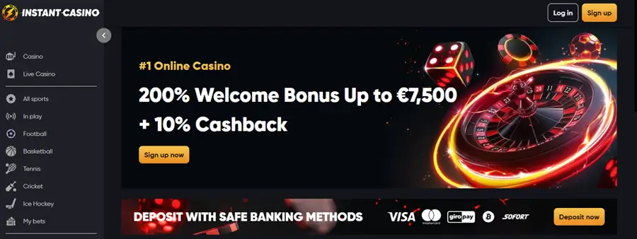 instant casino welkomstbonus screenshot