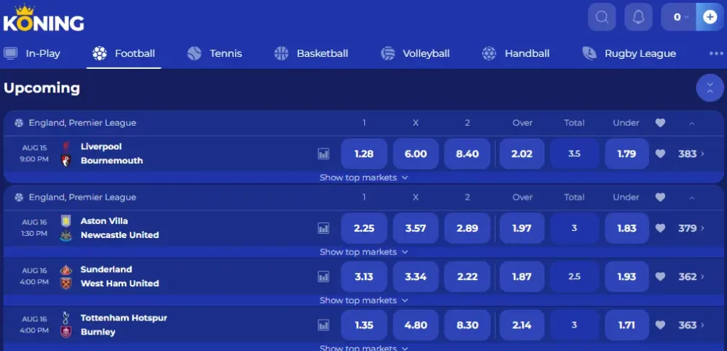 koningbet sportsbook screenshot