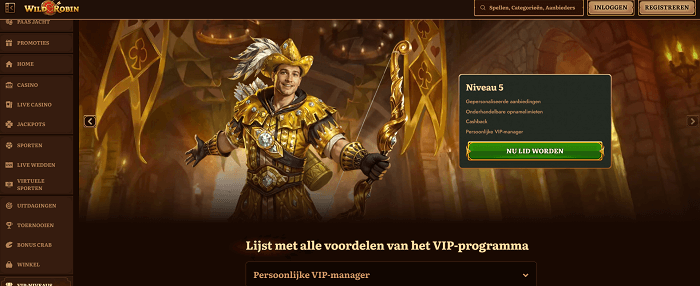 vip programma bij wild robin casino