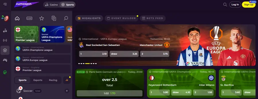 zumospin sportsbook voetbalweddenschappen screenshot
