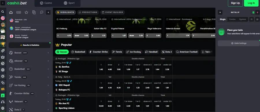 CashoBet sportsbook screenshot