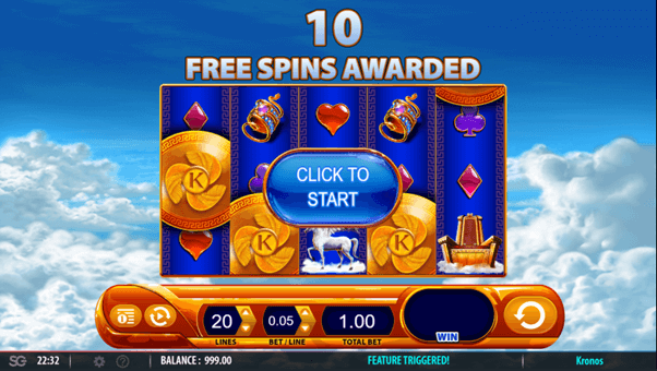 10 gratis spins toegewezen op het speelveld van de online slot Kronos