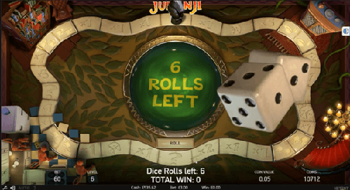 6 Dice rolls left op de Jumanji Online casino slot