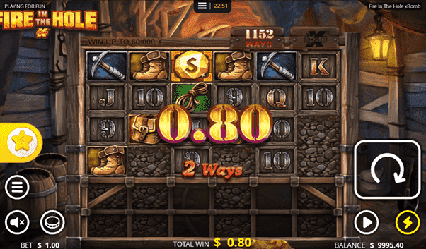 Het online Casino speelveld van de online slot Fire in the Hole