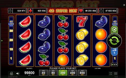 Het speelveld van de 40 Super Hot online slot