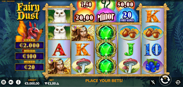 Het speelveld van de online Casino slot Fairy dust NL