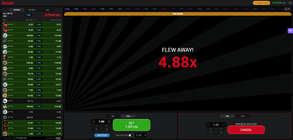 Inzet bepalen voor de online Casino slot Aviator