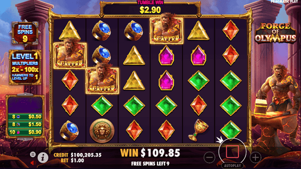Scatters op het online slot speelveld van Forge of Olympus