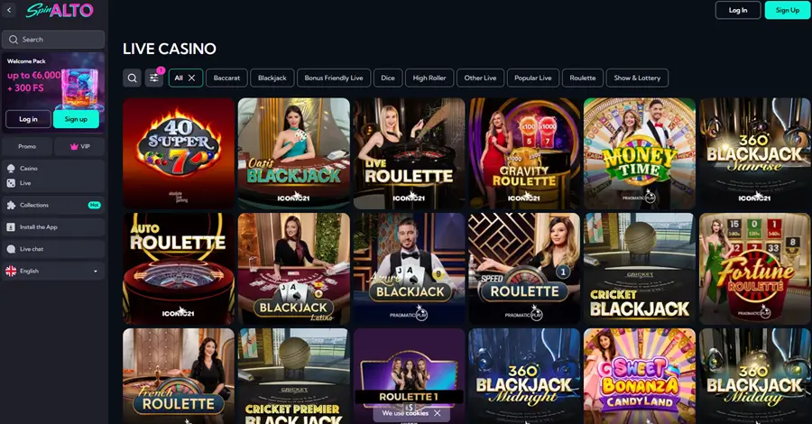 SpinAlto Live Casino lobby